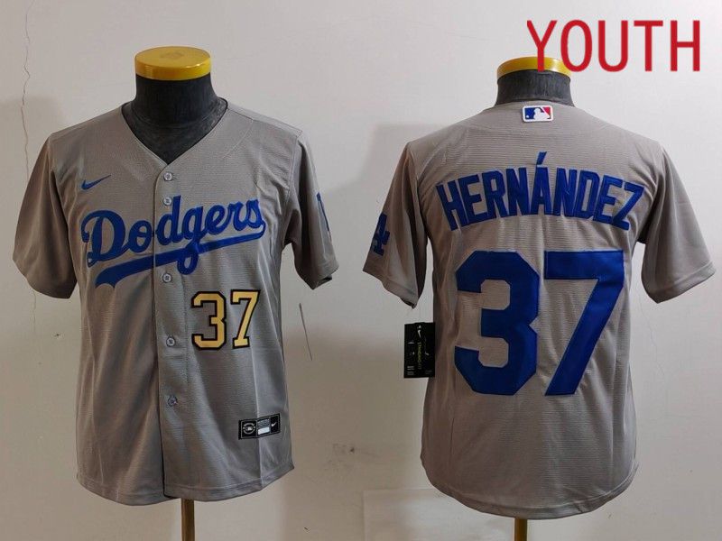 Youth Los Angeles Dodgers #37 Hernandez Grey Nike Game 2024 MLB Jersey style 726->youth mlb jersey->Youth Jersey